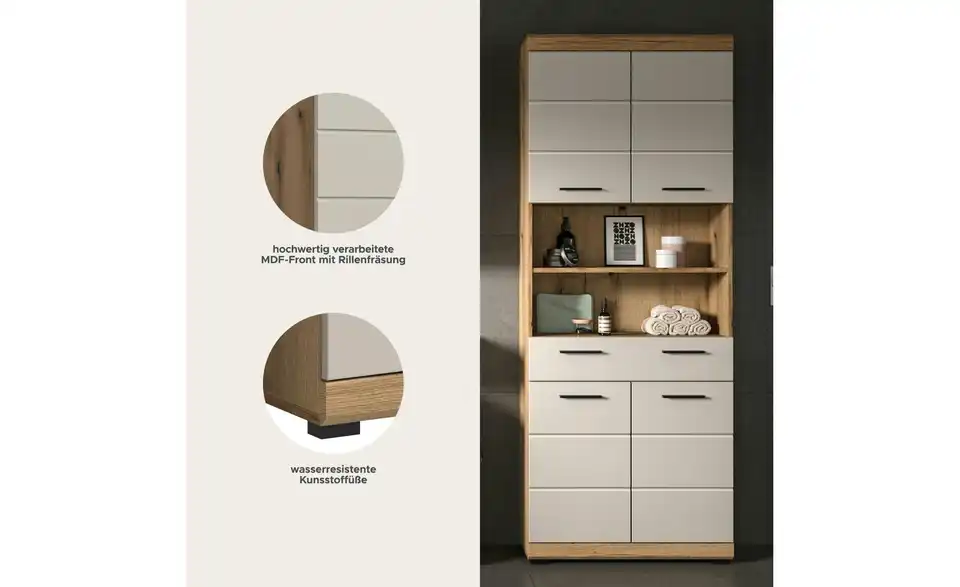 Hochschrank, Bild mit Text