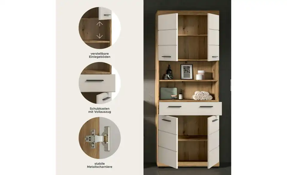 Hochschrank, Bild mit Text