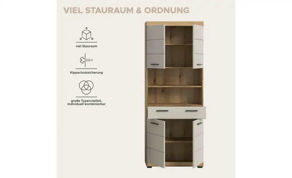Hochschrank, Bild mit Text