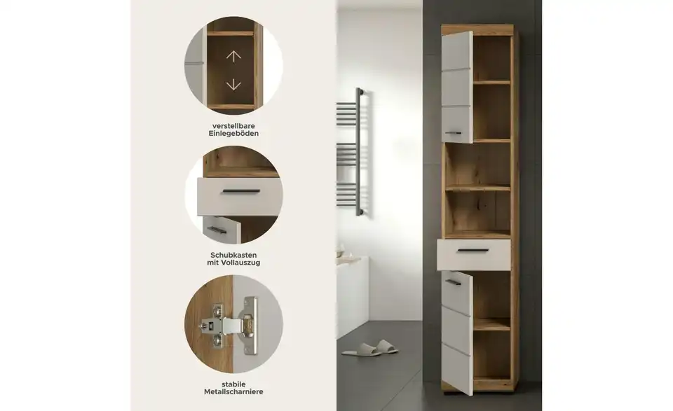 Hochschrank, Bild mit Text