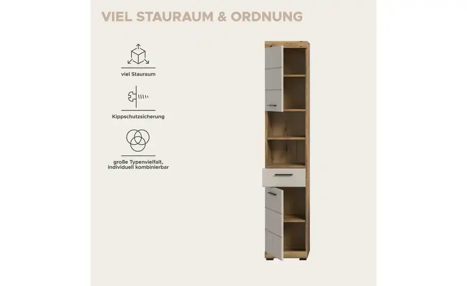 Hochschrank, Bild mit Text