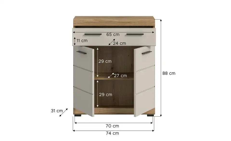 Midischrank, Bemaßung