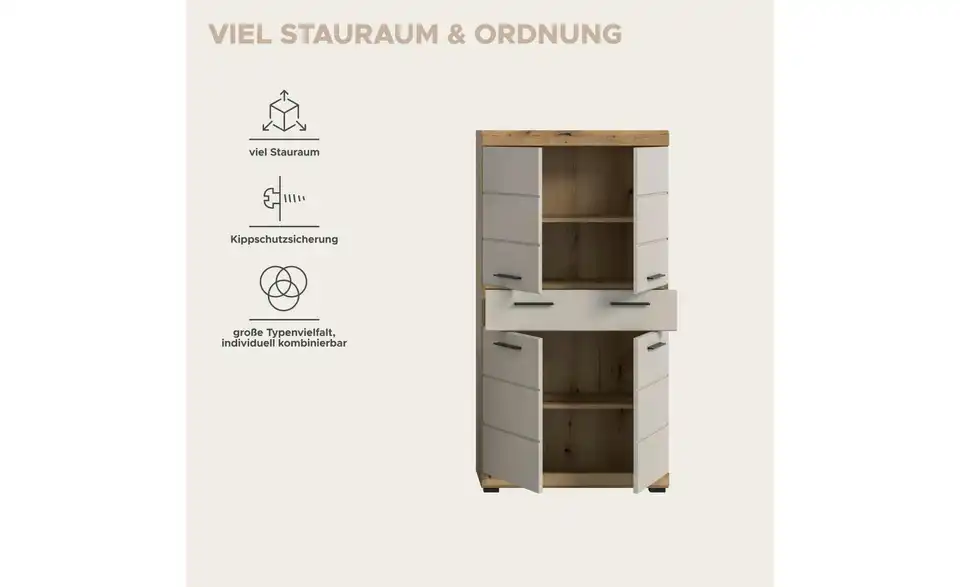Hochschrank, Bild mit Text