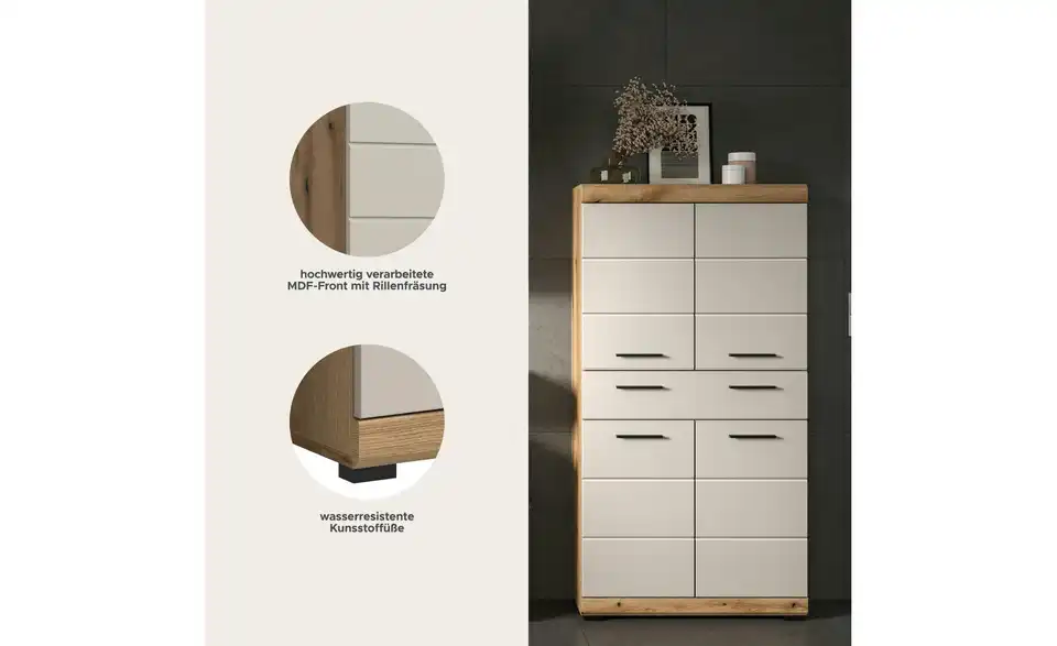 Hochschrank, Bild mit Text