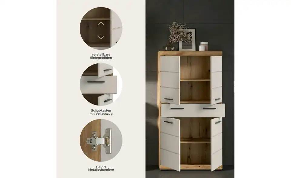 Hochschrank, Bild mit Text