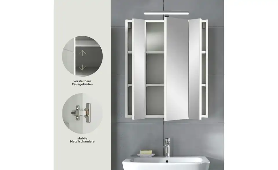 Spiegelschrank, Bild mit Text