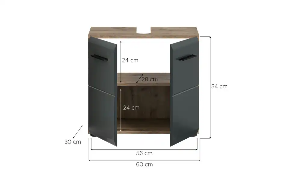 Waschbeckenunterschrank, Bemaßung
