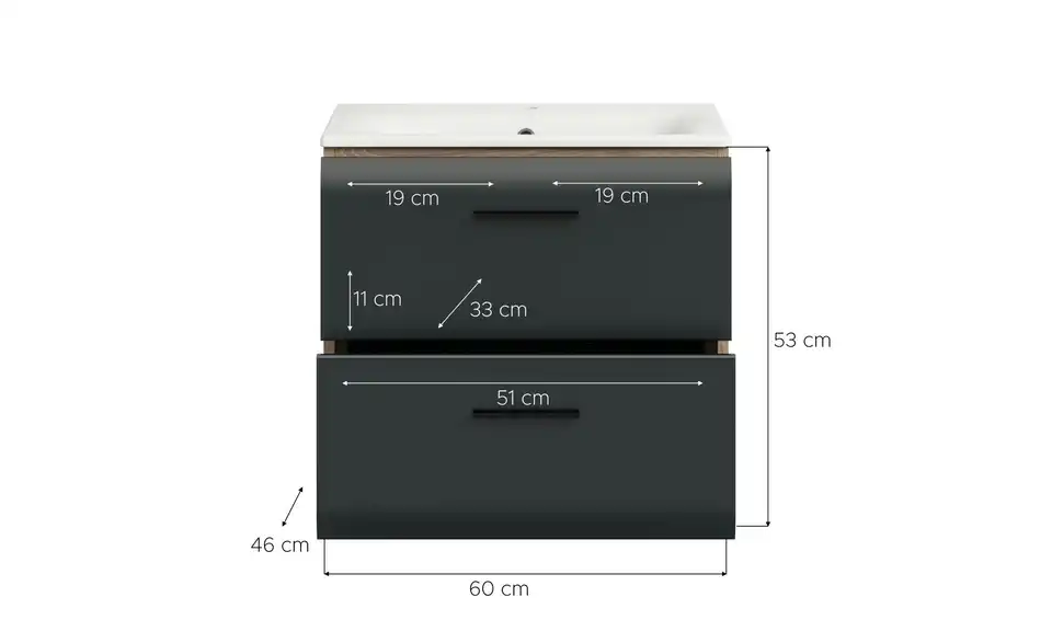 Waschtisch inkl. Waschbecken, Bemaßung