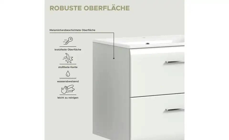 Waschtisch inkl. Waschbecken, Bild mit Text