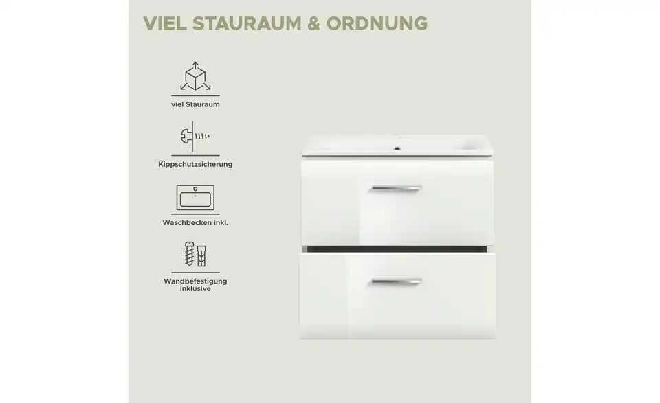 Waschtisch inkl. Waschbecken, Bild mit Text