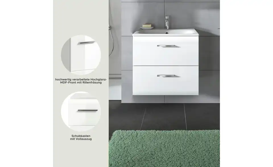 Waschtisch inkl. Waschbecken, Bild mit Text