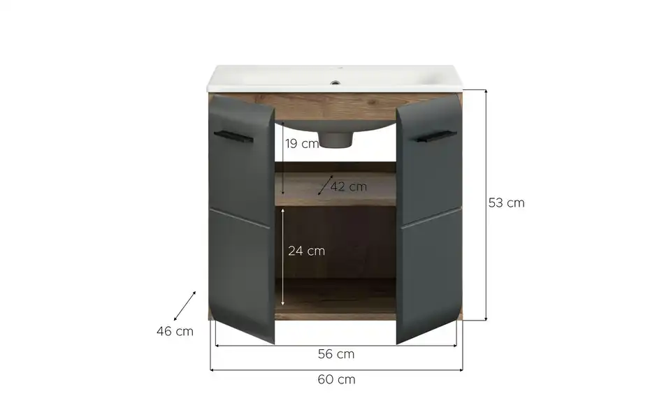 Waschtisch inkl. Waschbecken, Bemaßung