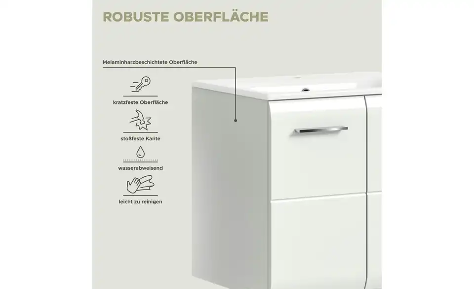 Waschtisch inkl. Waschbecken, Bild mit Text