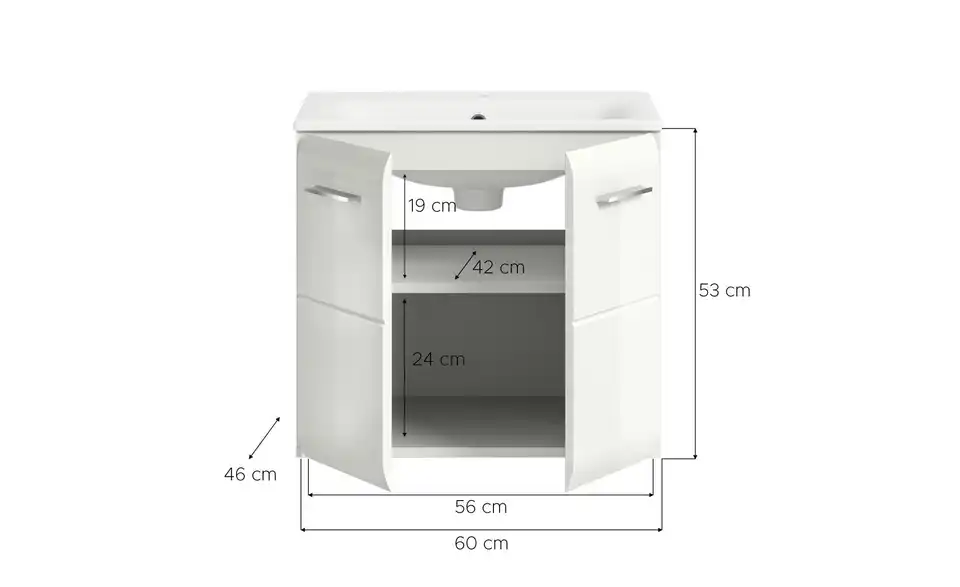 Waschtisch inkl. Waschbecken, Bemaßung