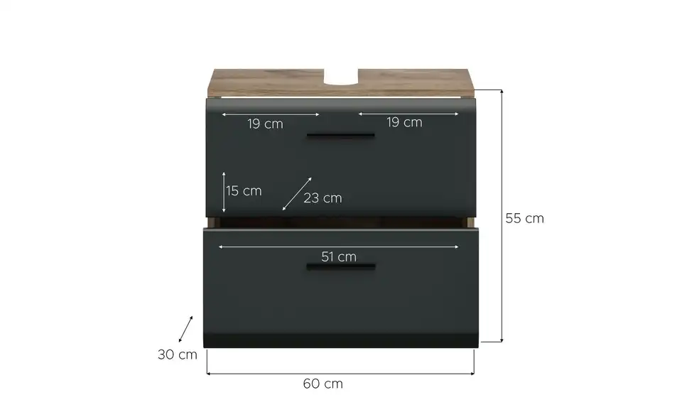 Waschbeckenunterschrank, Bemaßung
