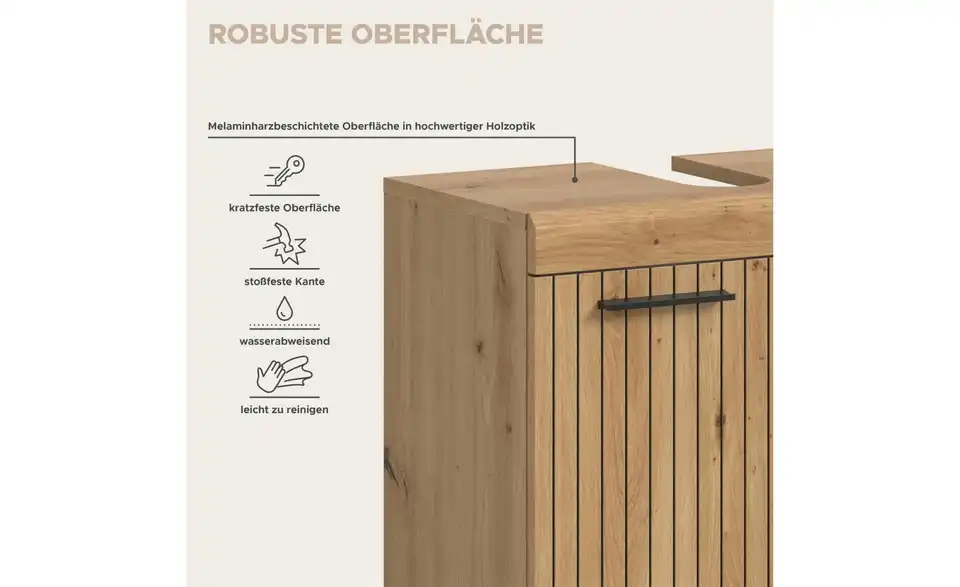 Waschbeckenunterschrank, Bild mit Text