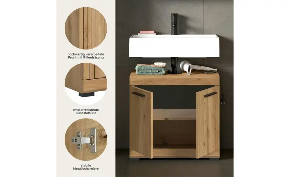 Waschbeckenunterschrank, Bild mit Text