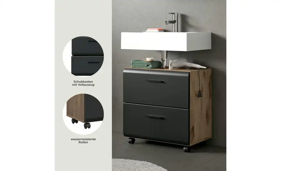 Waschbeckenunterschrank, Bild mit Text