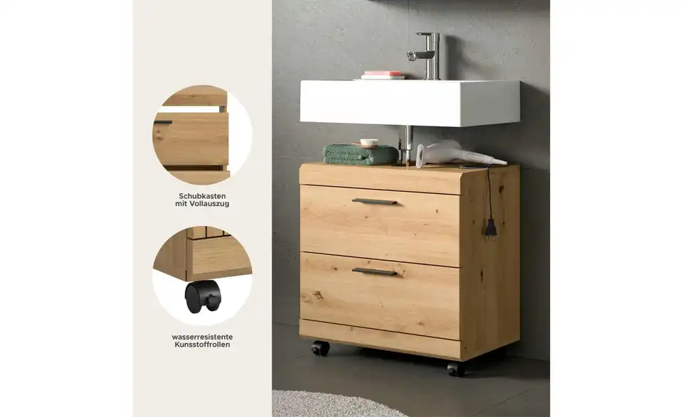 Waschbeckenunterschrank, Bild mit Text