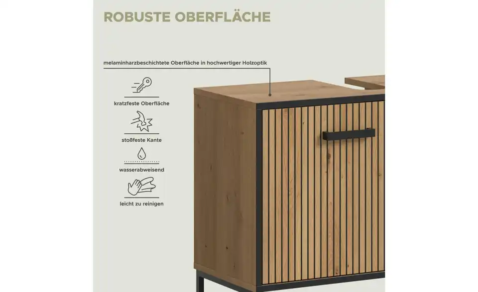 Waschbeckenunterschrank, Bild mit Text