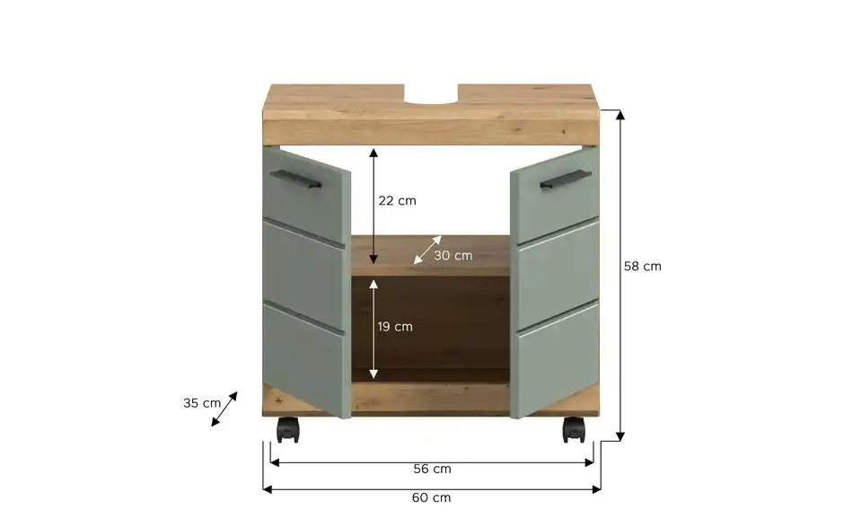Waschbeckenunterschrank, Bemaßung