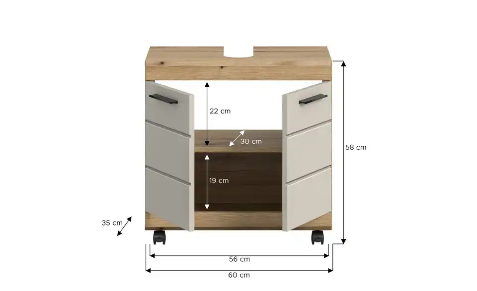 Waschbeckenunterschrank, Bemaßung