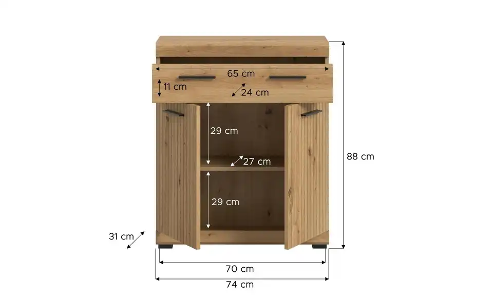 Midischrank, Bemaßung