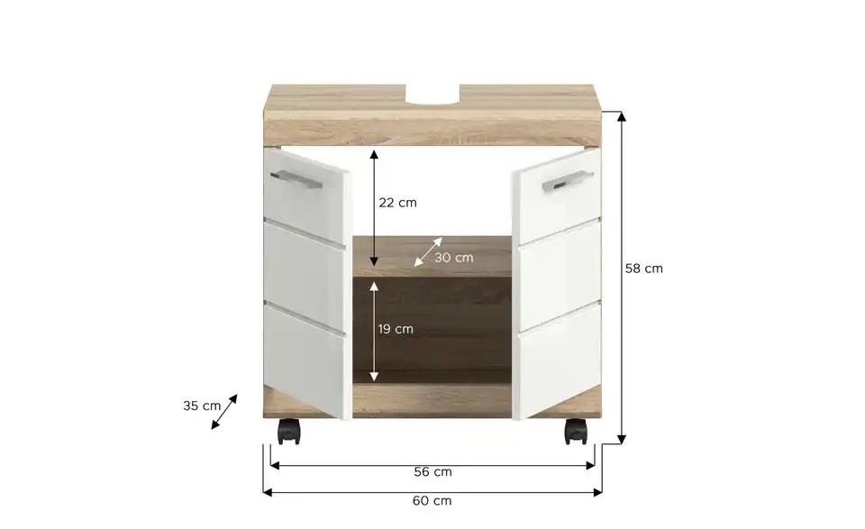 Waschbeckenunterschrank, Bemaßung