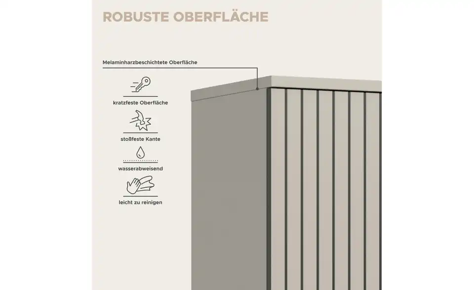 Hochschrank, Bild mit Text