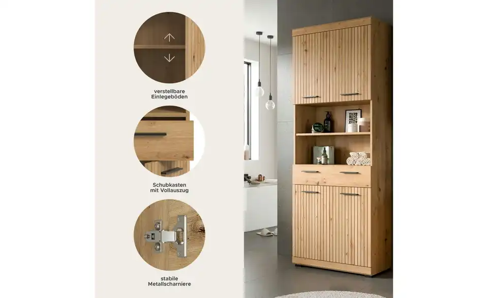 Hochschrank, Bild mit Text