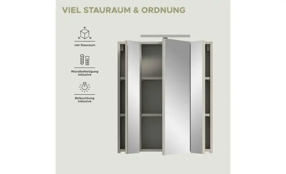 Spiegelschrank mit Beleuchtung, Bild mit Text