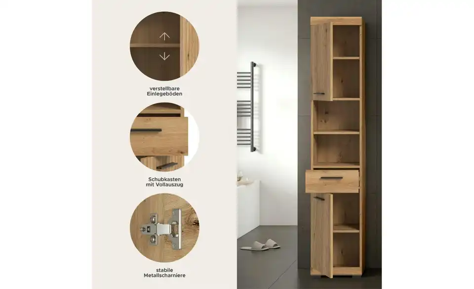 Hochschrank, Bild mit Text