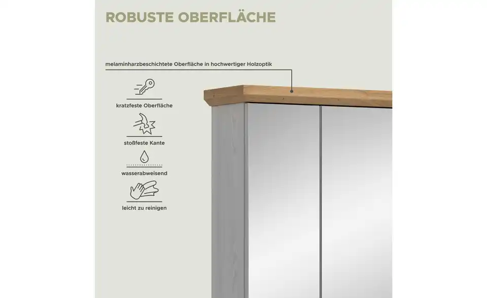 Spiegelschrank, Bild mit Text