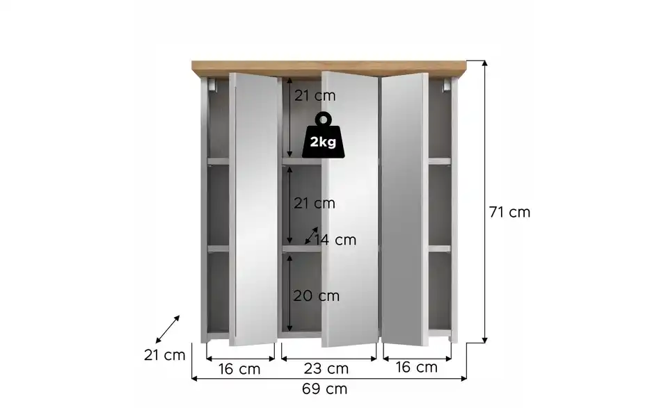 Spiegelschrank, Bemaßung