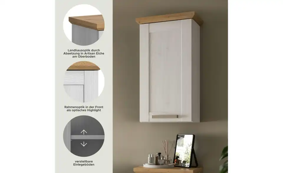 Hängeschrank, Bild mit Text