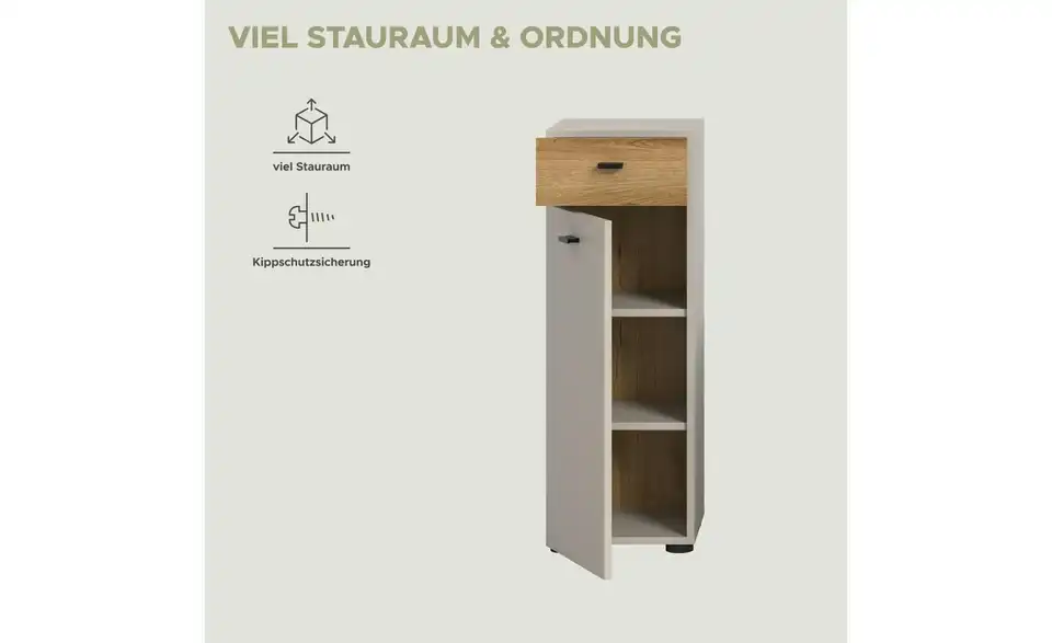 Standschrank, Bild mit Text