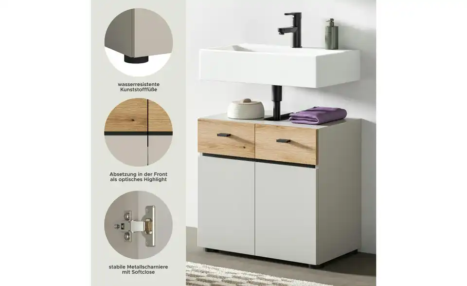 Waschbeckenunterschrank, Bild mit Text