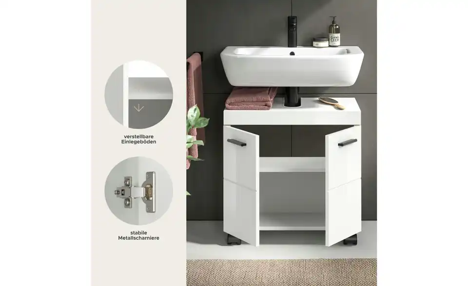 Waschbeckenunterschrank, Bild mit Text