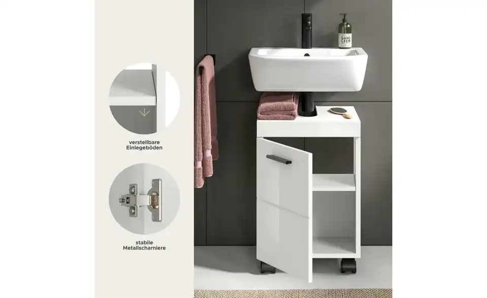 Waschbeckenunterschrank, Bild mit Text