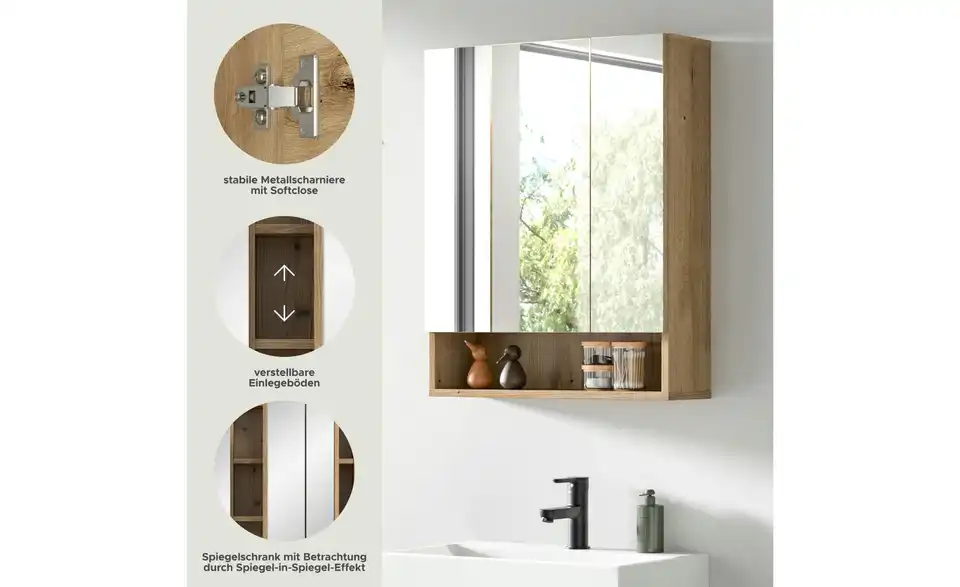 Spiegelschrank, Bild mit Text
