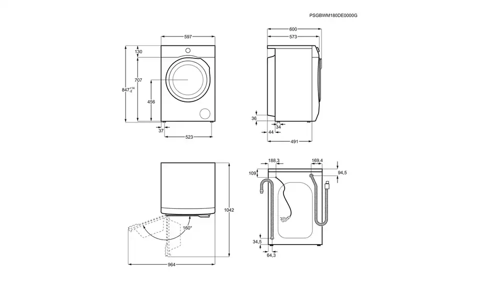 AEG Waschvollautomat L6FBG51470, Bemaßung