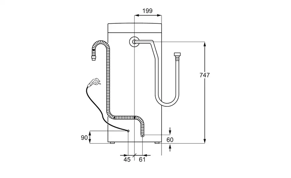 AEG Toplader LTR8A80370, Bemaßung