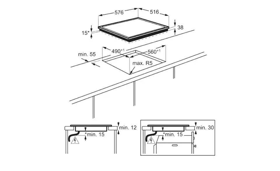 AEG Glaskeramikkochfeld HK634060XB, Bemaßung