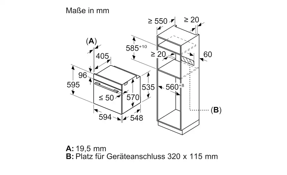 SIEMENS Einbau-Backofen HB578GBS3, Bemaßung