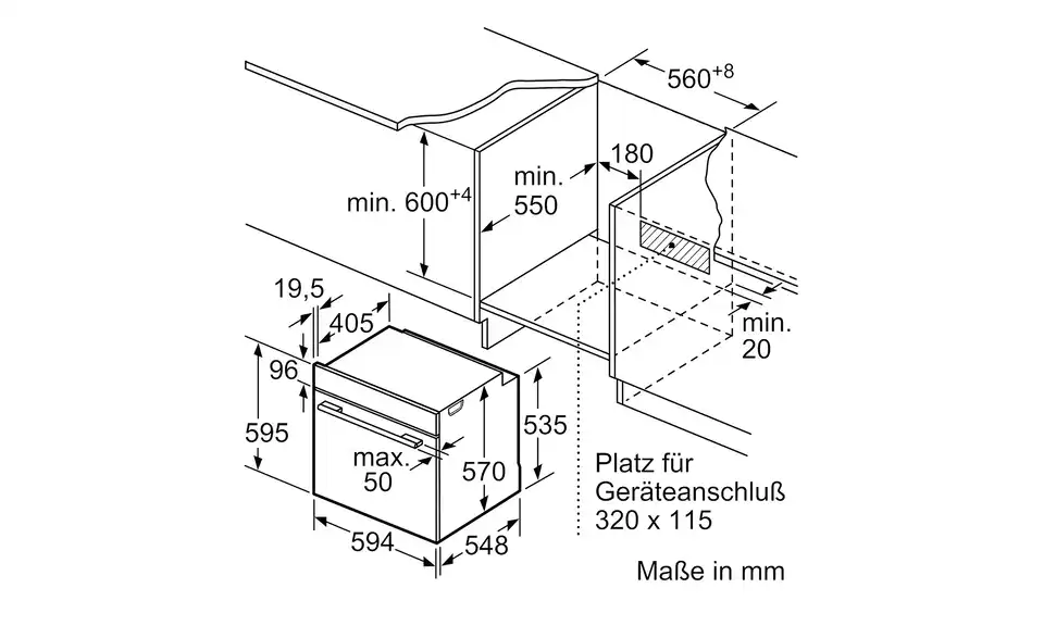 SIEMENS Einbau-Backofen HB578GBS3, Bemaßung