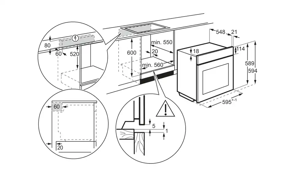 AEG Einbau-Herdset COHS25M01, Bemaßung