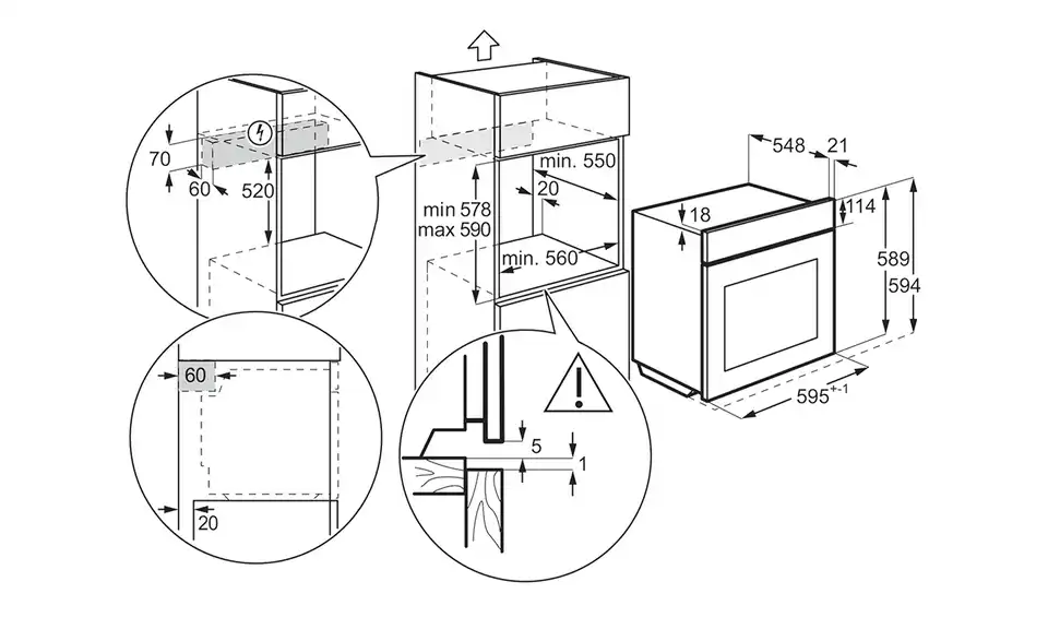 AEG Einbau-Herdset COHS25M01, Bemaßung