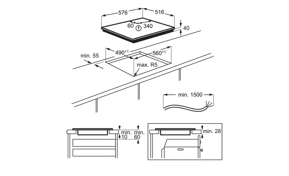 AEG Glaskeramikkochfeld HK634060XB, Bemaßung