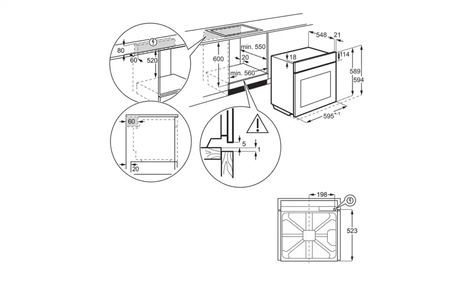 AEG Einbau-Backofen TR7PB63ZSB, Bemaßung