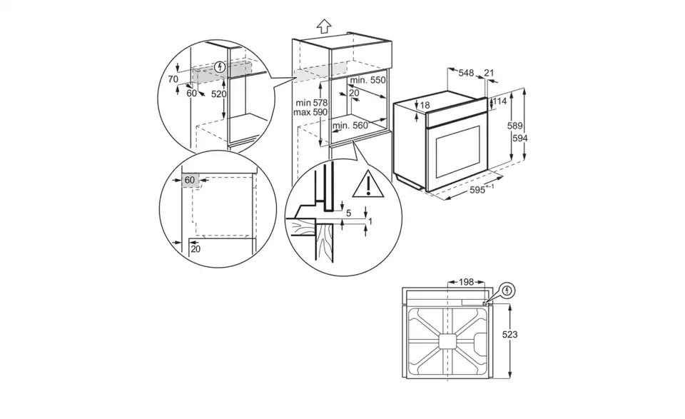 AEG Einbau-Backofen TR7PB63ZSB, Bemaßung